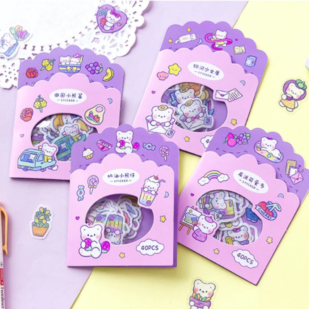 Cute Bear PVC & Washi Paper Sticker Pack
